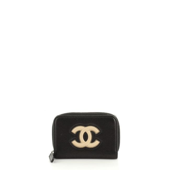 Chanel Airlines Cc Zip Coin Purse Calfskin Black Leather Clutch 