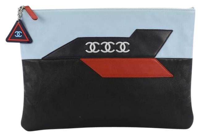 Chanel Airlines O Case Large Black Leather Clutch 