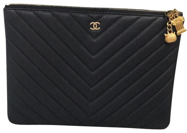 Chanel Ancient O case Ancient Greek Charms Pouch Black Caviar Leather Clutch 