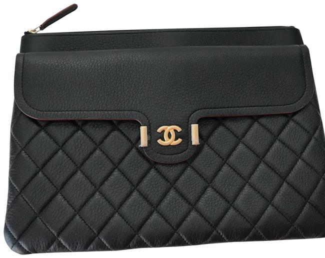 Chanel Archi Chic O Case Black Leather Clutch 