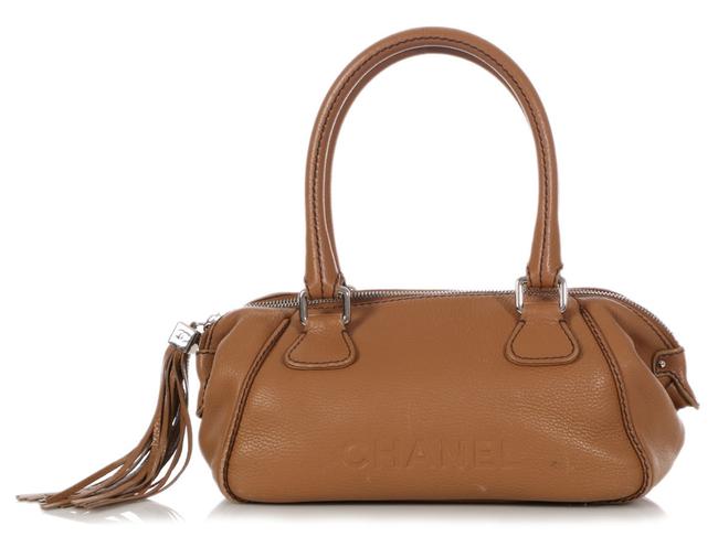 Chanel Bowling Bag Caviar Camel Brown Leather Satchel 