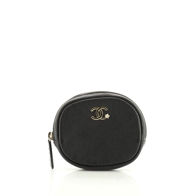Chanel Bag Ound Coin Purse Goatskin Black Leather Clutch 