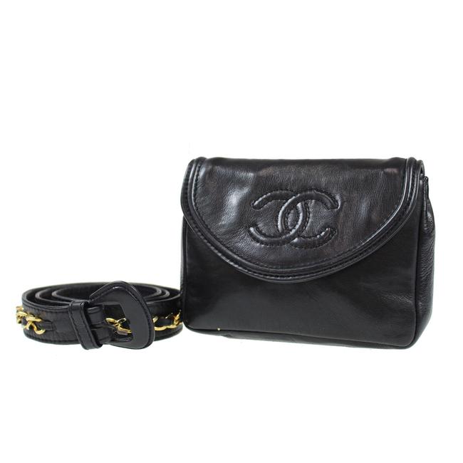 Chanel Bag Rare Mini Quilted Bum Waist Fanny Pack Black Leather Clutch 