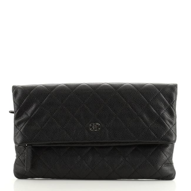 Chanel Beauty Cc Quilted Caviar Black Leather Clutch 