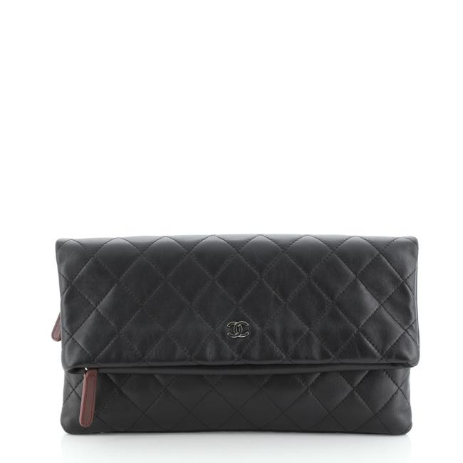 Chanel Beauty Cc Quilted Lambskin Black Leather Clutch 