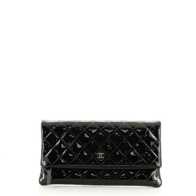 Chanel Beauty Cc Quilted Patent Black Leather Clutch 