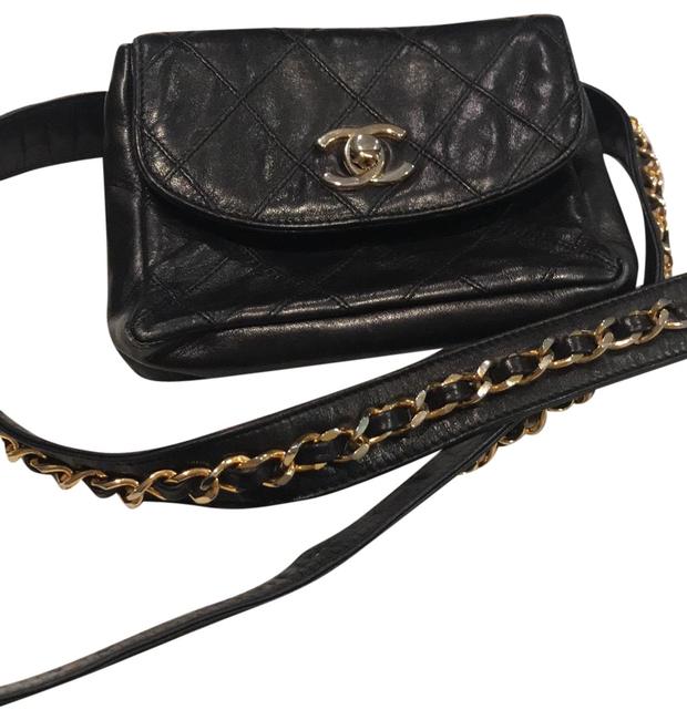 Chanel Belt Waist Bag Convertible Black Lambskin Leather Satchel 