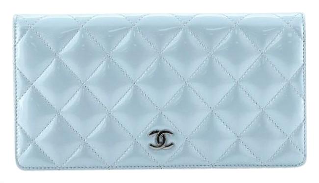 Chanel Bi fold Wallet Quilted Patent Blue Leather Clutch 