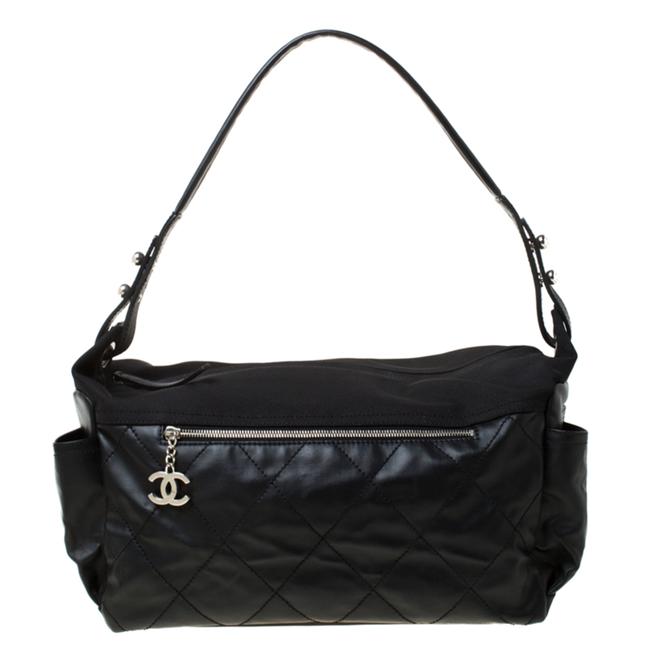 Chanel Biarritz Large Black Coated Canvas and Nylon Hobo Bag 