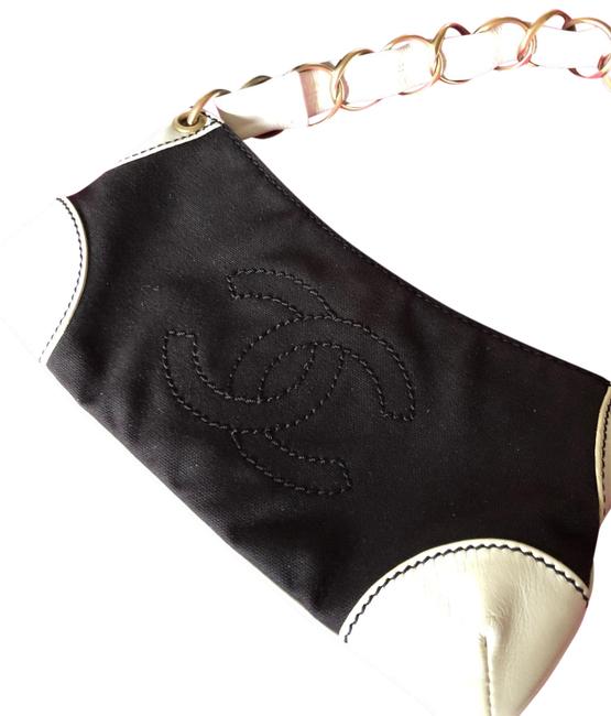 Chanel Black and White Canvas Leather Clutch 