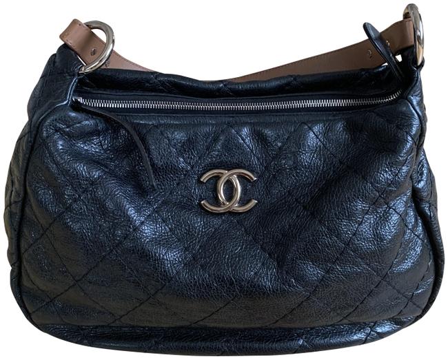 Chanel Black Glazed Calfskin Hobo Bag 