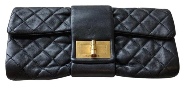 Chanel Black Lambskin Leather Clutch 