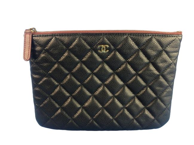 Chanel Caviar Pouch Wallet Black Leather Clutch 