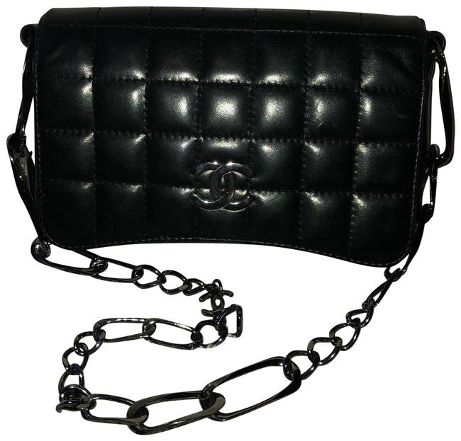 Chanel Black Leather with Gunmetal Chain Clutch 
