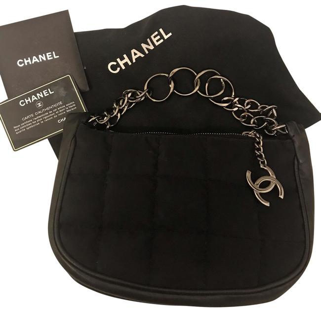 Chanel Black Nylon Leather Clutch 
