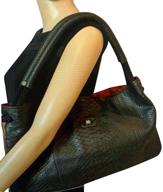 Chanel Black Python Skin Leather Hobo Bag 