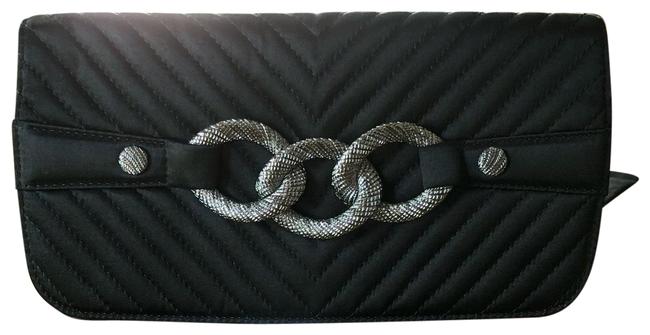 Chanel Black Satin Chevron Fabric Clutch 
