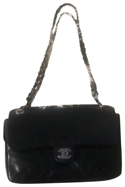 Chanel Black W Silver Hardware Leather Clutch 