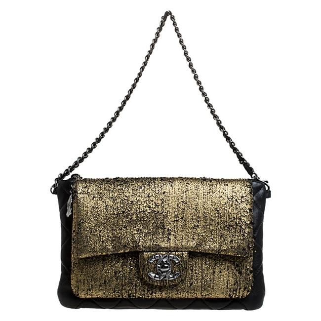 Chanel Black Gold Mineral Nights Chain Gold Leather Clutch 