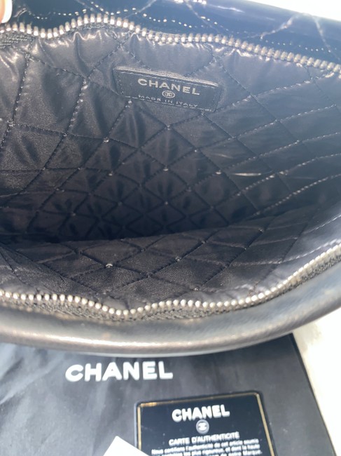 Chanel Black Silver Black Patent Leather Clutch 