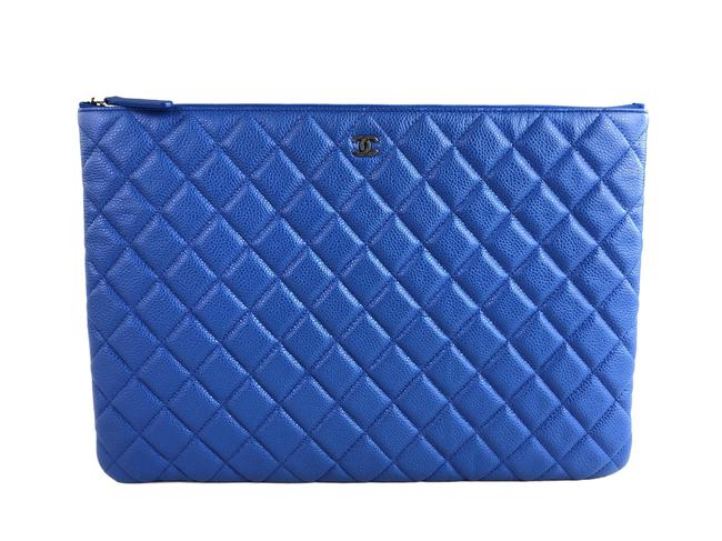 Chanel Blue Caviar Leather Clutch 