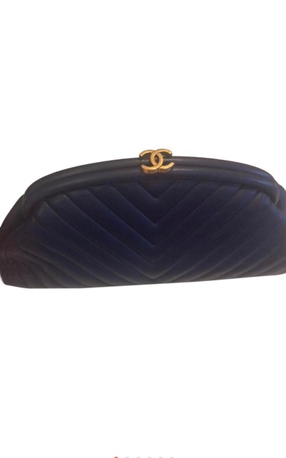 Chanel Blue Lambskin Leather Clutch 