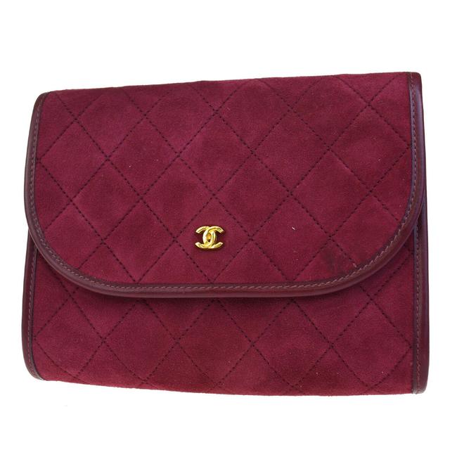 Chanel Bordeaux Suede Skin Leather Clutch 