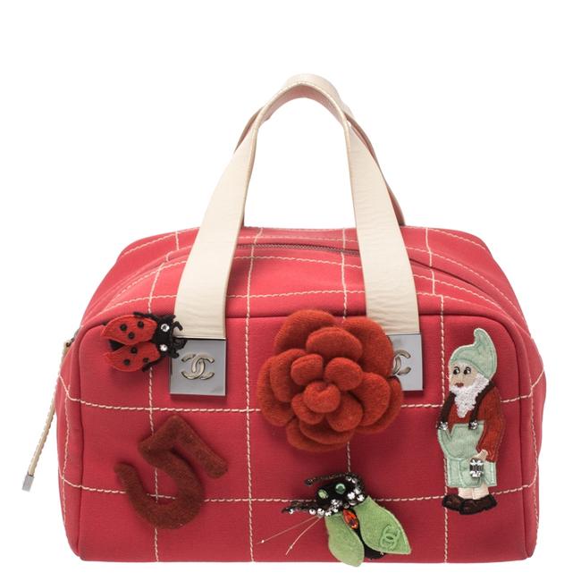 Chanel Boston Bag Chocolate No 5 Medium Red Canvas Satchel 