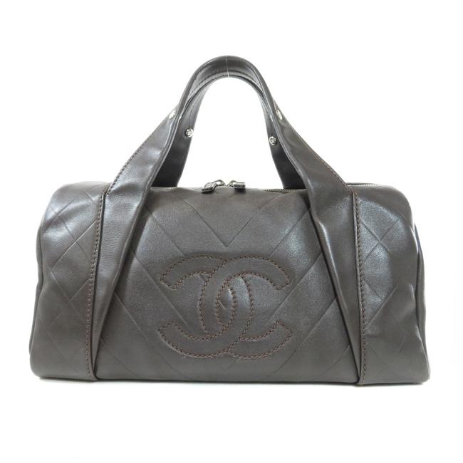 Chanel Boston Bag Coco Mark Calf Ladies Brown Satchel 