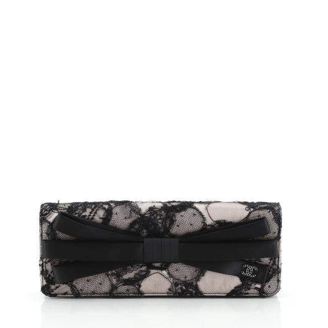 Chanel Bow Flap Lace Black Pink Satin Clutch 