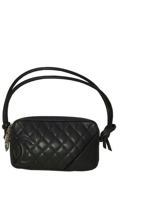 Chanel Bowler Handbag Black Leather Clutch 