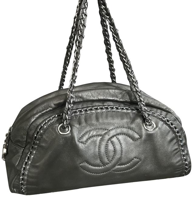 Chanel Bowler Metallic Dark Green Leather Satchel 