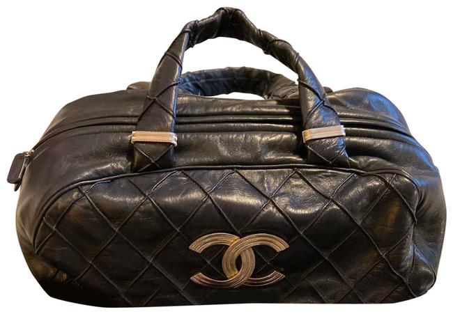 Chanel Bowling Bag Navy Lambskin Leather Satchel 