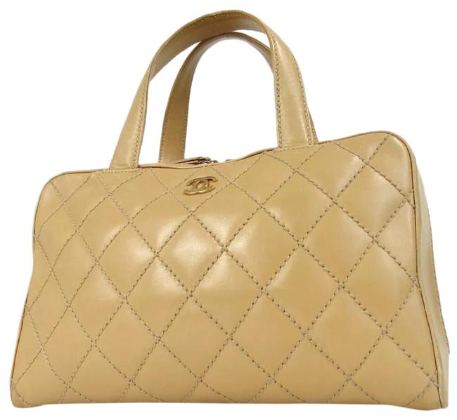 Chanel Bowling Boston Bag Wild Stitch Neutral Leather Satchel 