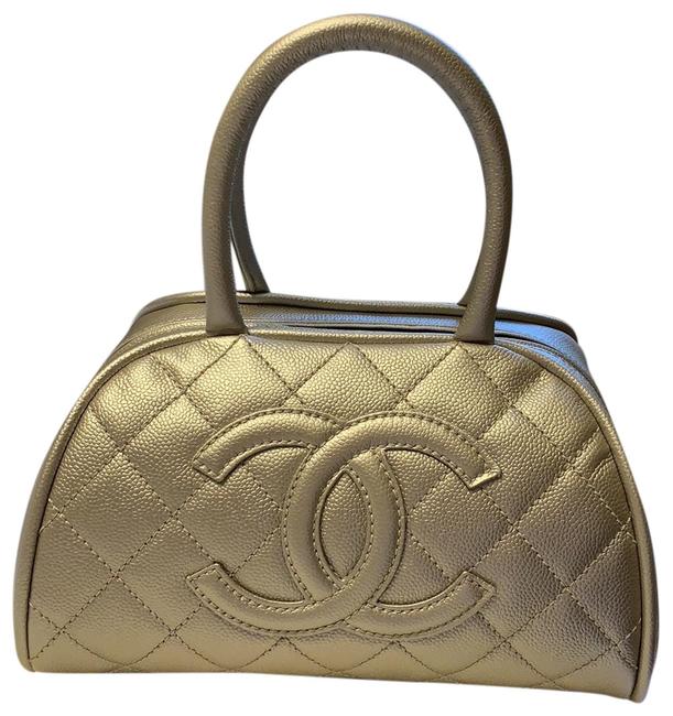 Chanel Bowling Bag Metallic Caviar Leather Satchel 