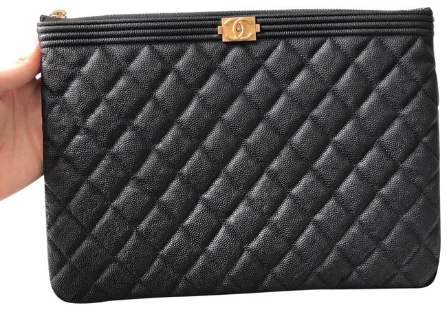 Chanel Boy Black Caviar Leather Clutch 