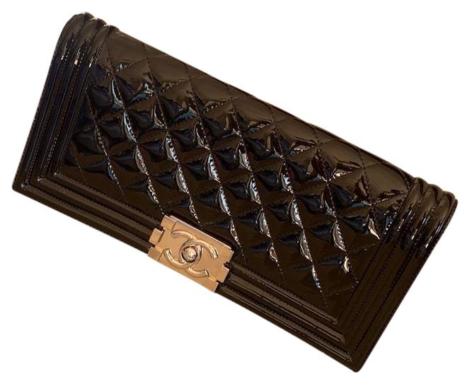 Chanel Boy BlackSilver Patent Leather Clutch 