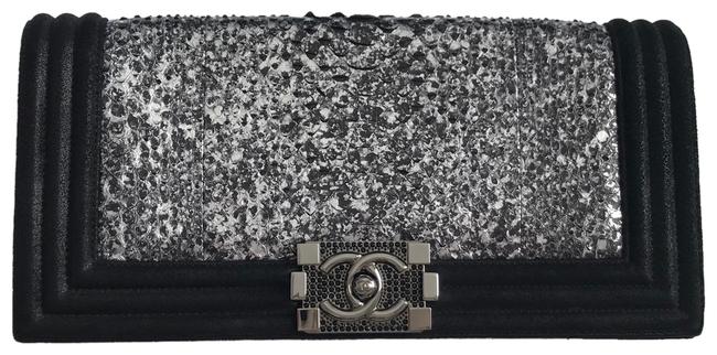 Chanel Boy Calfskin Black Python Skin Leather Clutch 