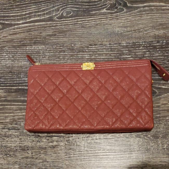 Chanel Boy Caviar Pouch Burgundy Leather Clutch 