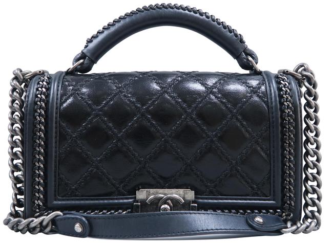 Chanel Boy Chain Handle Medium Black Calfskin Satchel 
