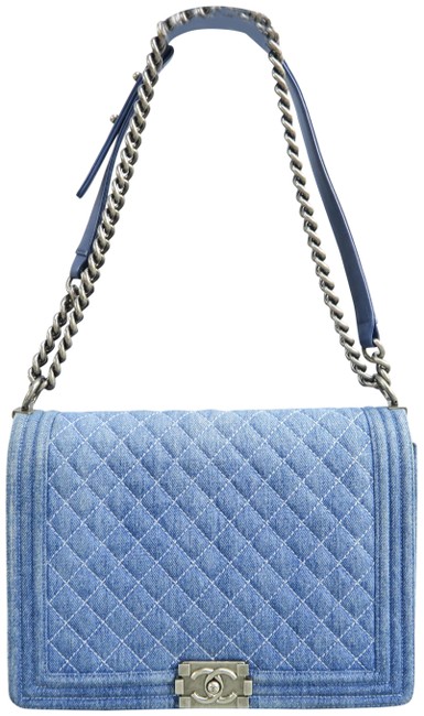 Chanel Shoulder Bag Boy Large Blue Jean Clutch 