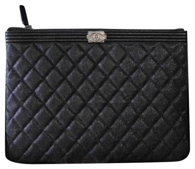 Chanel Boy O Case Black Caviar Leather Clutch 