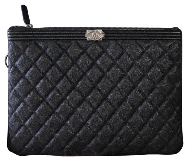 Chanel Boy O Case Caviar Leather Black Clutch 
