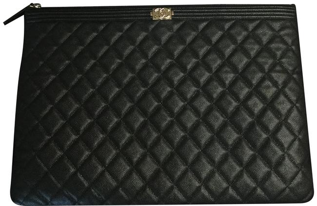 Chanel Boy O Case In Black Caviar Clutch 