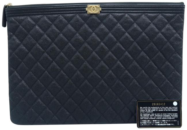 Chanel Boy Quilted O case Black Caviar Clutch 