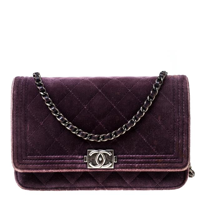 Chanel Boy Quilted Purple Velvet and Leather Clutch 
