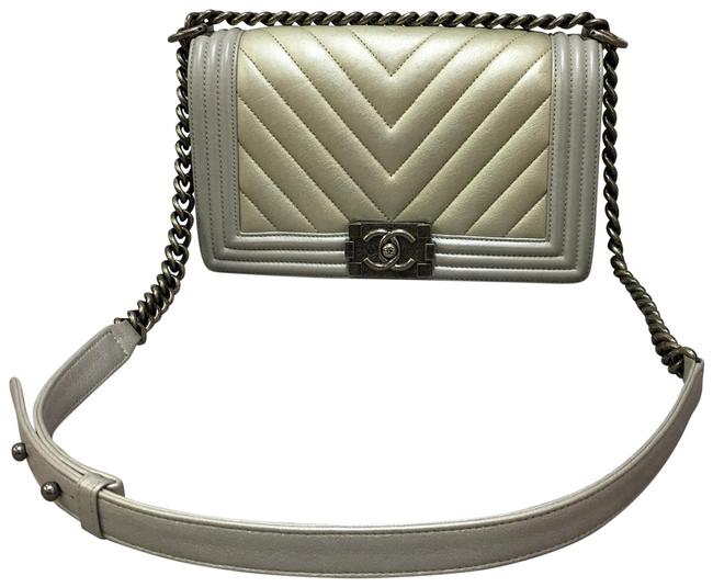 Chanel Shoulder Bag Boy Slivery Calfskin Leather Satchel 