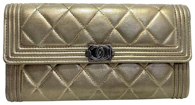 Chanel Boy Wallet Gold Calfskin Leather Clutch 