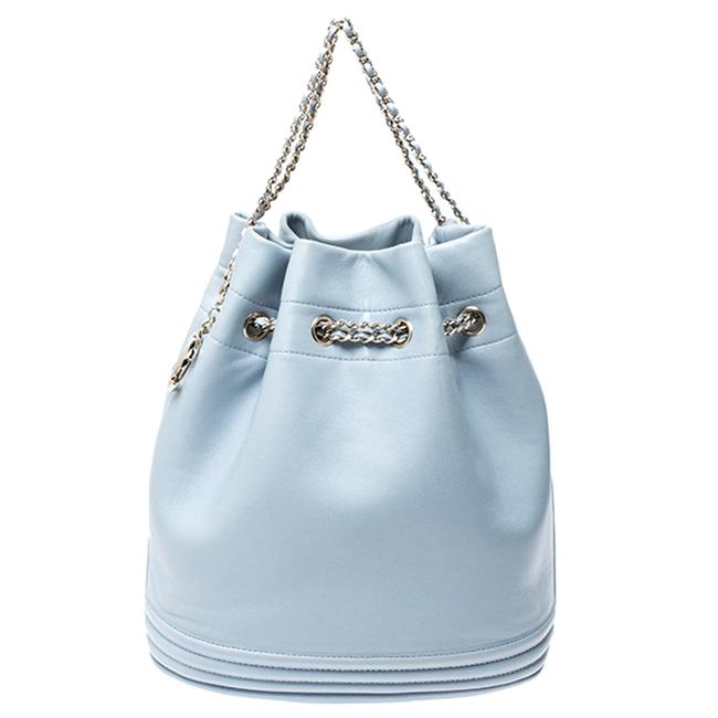 Chanel Bucket Bag Light Chain Blue Leather Satchel 