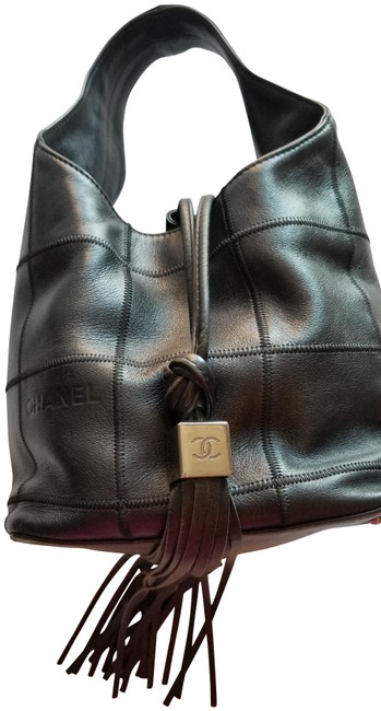 Chanel Bucket Black Leather Hobo Bag 